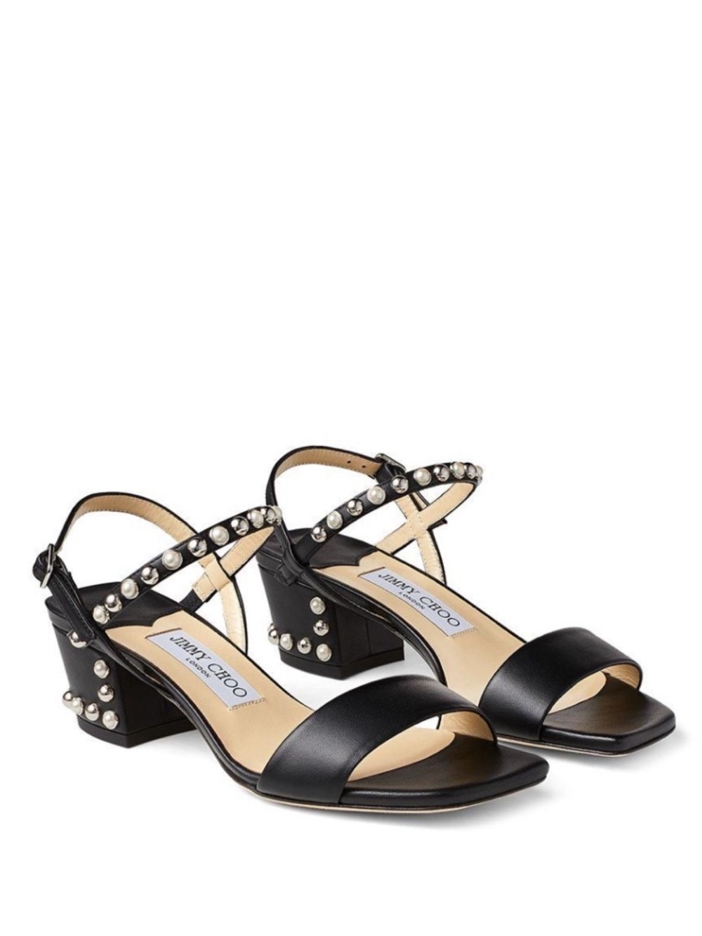 Jimmy Choo Black Leather Studded Ankle-Strap Heels